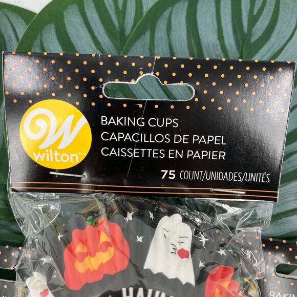 Wilton Black White Orange Emoji Ghost Pumpkin Halloween Baking Cupcake Cup Liner - Picture 2 of 4